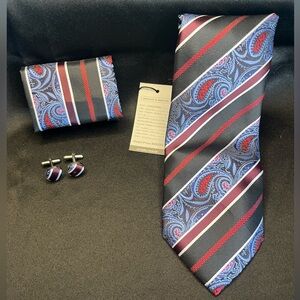 Elegant Silk Paisley Tie Set with Cufflinks-NWT